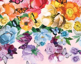 Fabric cotton, BUTTERFLY ROSE GARDEN, 76250102-01, Quilt Fabrics, 100% cotton, quilt cotton - Monarch Gardens of Camelot Fabrics