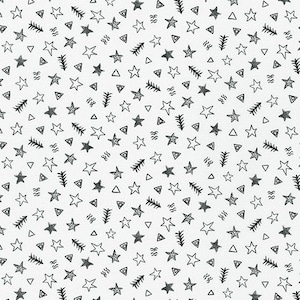 ROBERT KAUFMAN, motif d'étoile noir, fond blanc, Neighborhood Pals, 19657, 100% coton, coton courtepointe, coton designer