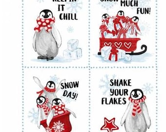 QUILT FABRIC Panel, 36"X44", 49240408, 100% coton - Penguin Party de Camelot Fabrics