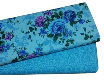 QUILT FABRIC Flower, violet, blue, turquoise, 100% cotton, cotton quilt, cotton designer - Timeless Treasures