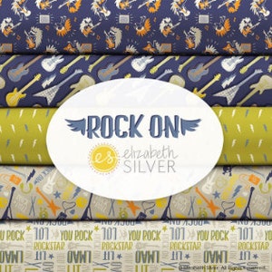 QUILT FABRICS, Bundle, 10 prints, Guitar, music, Rock On, designer, Elizabeth Silver