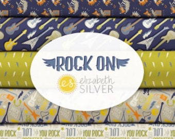 QUILT FABRICS, Bundle, 10 prints, Guitar, music, Rock On, designer, Elizabeth Silver