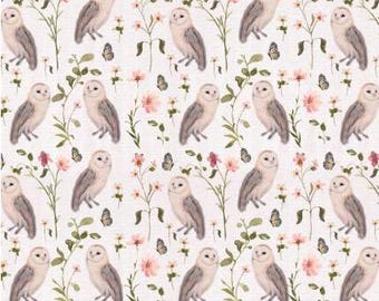 Fabric cotton, OWL PALLADS, Cream, 55240203-01, Quilt Fabrics, 100% cotton, quilt cotton - Fluttering Blooms of Camelot Fabrics