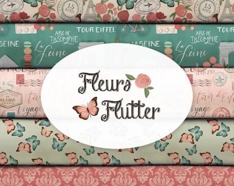 Pack of 8, 100% cotton, quality quilting, cotton designer - Fleurs and Flutter of Camelot Fabrics