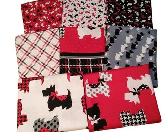 QUILT FABRIC DOG, 8 designs, 100% cotton - Dotty for Scottie de Benartex Fabrics