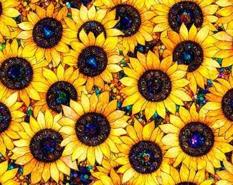 Fabric cotton, STAINED GLASS SUNFLOWER, 16240201, 01, Quilt Fabrics, 100% cotton - Sonny in the Sunflowers of Camelot Fabrics