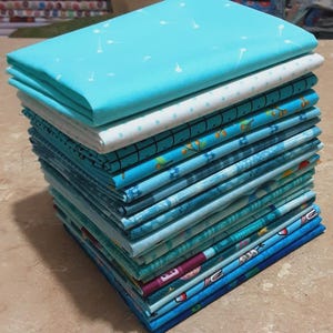 FABRIC COTTON, AQUA, Pack of 20, 100% cotton, Various patterns, quality quilting, cotton designer