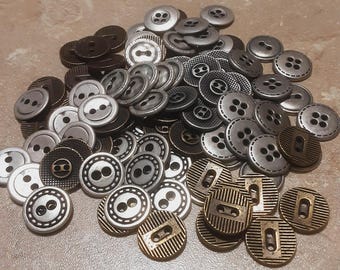 100 Buttons, 15MM, metal button, button vintage,