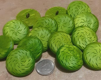 5 Buttons, 28mm, GREEN button, lucite, bakelite, Decorative Button, Solid Button, Coat Button