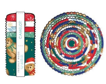 Precut Fabric Strip Roll - Jelly Roll Jingle Bear Lane Camelot Fabrics, Roll 40 Christmas Fabric Strips 2.5",  Christmas Quilt Cotton