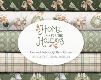 10  Bundle Christmas, Home for the Holidays Camelot Fabrics, Sage Green Cream Holiday Quilting Cotton, Modern Christmas Fabric