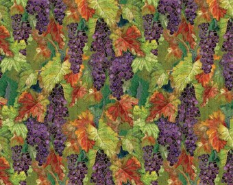 QUILT FABRICS, Grapevines, Multi, 55230503-01, 100% cotton, quilt cotton - Age Vineyard of Camelot Fabrics