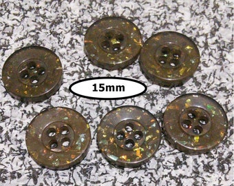 6 buttons, 15 mm, SPARKLING BROWN, button 4 holes, BTN 66A