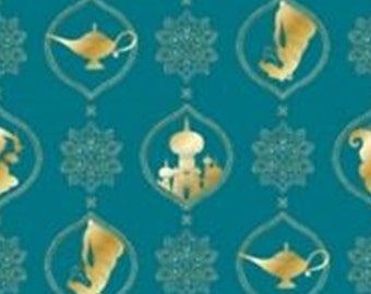 QUILT FABRICS, Aladdin, gold metallic, teal, 100% cotton, cotton quilt, cotton designer - Aladdin de Camelot Fabrics