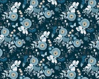 Fabric cotton, Bird, Butterfly and Flower, Dark Blue, 58230501-02, QUILT FABRICS, 100% cotton - Midnight In Bloom of Camelot Fabrics