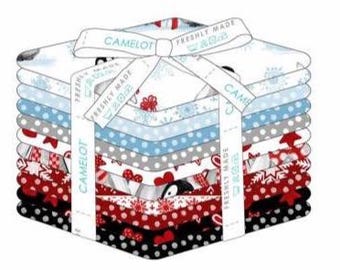 FATS QUARTERS, 12 prints, 100% cotton, quilt cotton - Penguin Party of Camelot Fabrics