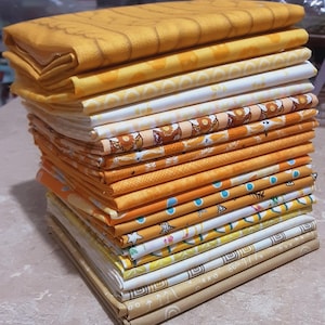YELLOW, Pack of 20, 100% cotton, Various patterns, quality quilting, cotton designer