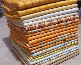 YELLOW, Pack of 20, 100% cotton, Various patterns, quality quilting, cotton designer