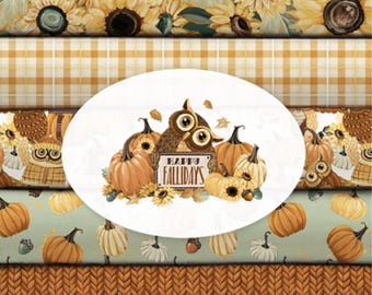 Bundle of 14 Fabrics cotton owl, pumpkin, 100% cotton - Happy Falidays of Camelot Fabrics