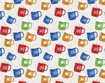 Camelot Fabrics Warm and Cozy, Après-Ski Cotton Fabric, Cotton Quilting Pattern Vintage Retro Ski, 19010305