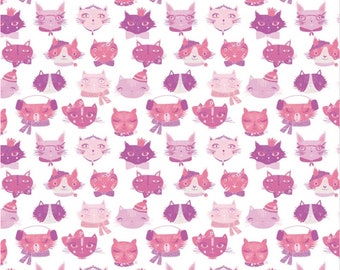 CAMELOT FABRICS, Cat faces, pink, white - The Girls de Camelot Fabrics