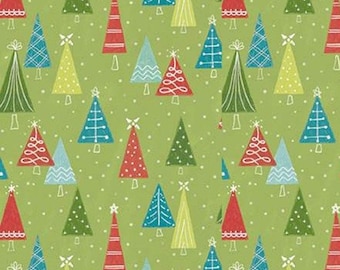 RILEY BLAKE, Snowed In, Christmas fabric 100% cotton, fir, #10814 GREEN