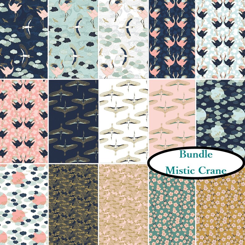 quilt cotton col 03 Camelot Fabric 29180205 Flower Mistic Cranes