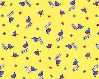 QUILT COTTON Bird, Kitty, yellow, 100% Cotton - 7175 d'Henry Glass and Co