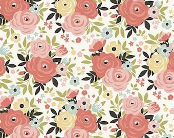 RILEY BLAKE, Flower, CREAM, 10681, Joy In The Journey,  fabric, cotton, quilt cotton
