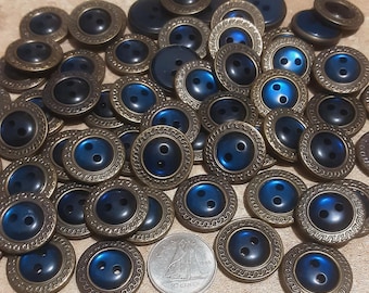 12 Buttons, 18mm, Metal button and navy, button Vintage, 1980s,