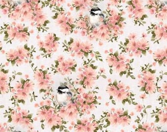 Fabric cotton, FINCH SERENADE, Cream, 55240201-01, Quilt Fabrics, 100% cotton,quilt cotton - Fluttering Blooms of Camelot Fabrics