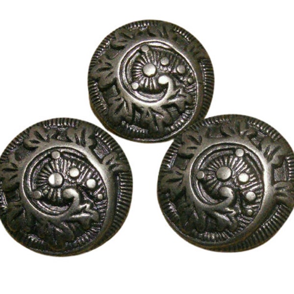 3 Buttons: 28mm, button antique silver Vintage, button metal
