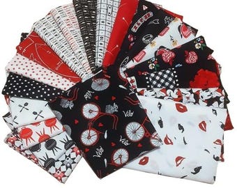 Pack of 20, BLACK, RED, WHITE, 100% cotton, quality quilting, cotton designer