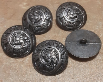 6 Buttons: 28mm, button antique silver Vintage, button metal
