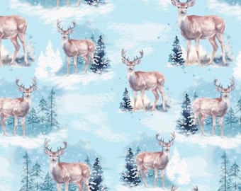 Fabric cotton, WINTER DEER SCENE, 21240603, 01, Quilt Fabrics, 100% cotton, quilt cotton - Winter Land of Camelot Fabrics