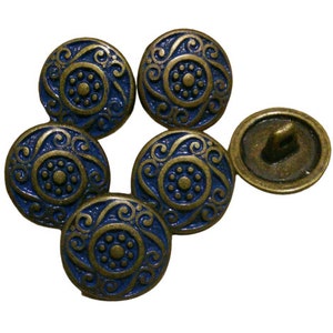 15mm, BLEU ET BRONZE, 6 ou 30 boutons, bouton en métal image 1