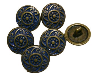 15mm, BLUE AND BRONZE, 6 or 30 buttons, button metal