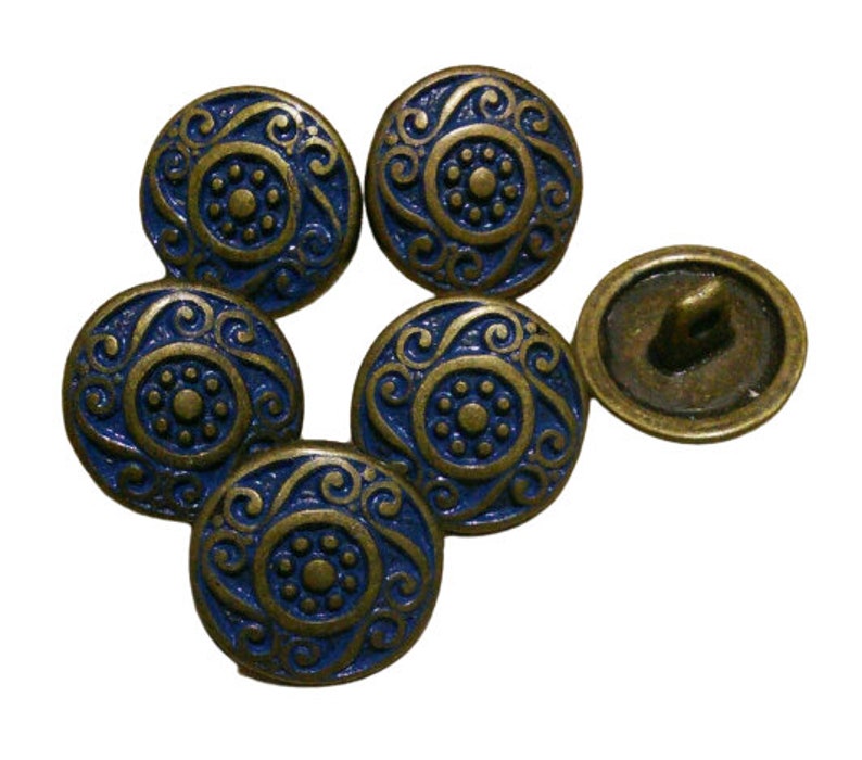 15mm, BLEU ET BRONZE, 6 ou 30 boutons, bouton en métal image 1