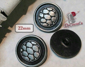 2 Buttons, silver and black, 22mm, metal button, vintage, BM127