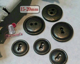 3 buttons, Bronze antique, 15mm, 20mm, métal, 2 holes, BM162