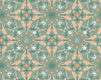 CAMELOT FABRICS, Sea horse, Ocean Otomi, 21180308, col 02, Beachside Pretty, Oceanic Garden