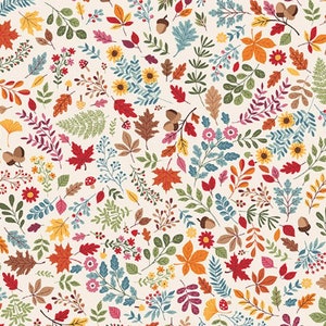 ANDOVER, Foliage, White, Autumn Days, Makower, 2595, cotton quilt, cotton designer