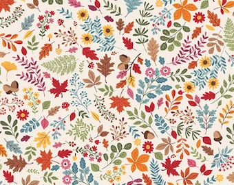 ANDOVER, Foliage, White, Autumn Days, Makower, 2595, cotton quilt, cotton designer
