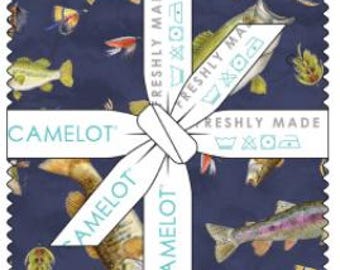QUILT FABRICS, 42 squares 5 inchs, 100% cotton, quilt cotton - Fishful Thinking of Camelot Fabrics