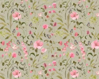 Fabric cotton, SPRINGTIME in the PARK, Sage, 55240202-02, Quilt Fabrics, 100% cotton,quilt cotton - Fluttering Blooms of Camelot Fabrics