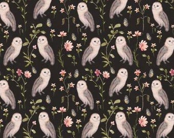 Fabric cotton, OWL PALLADS, Charcoal, 55240203-02, Quilt Fabrics, 100% cotton, quilt cotton - Fluttering Blooms of Camelot Fabrics