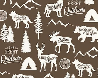 RILEY BLAKE, Fabric animals, BROWN, #10720, Adventure is Calling, fabric, cotton, quilt cotton