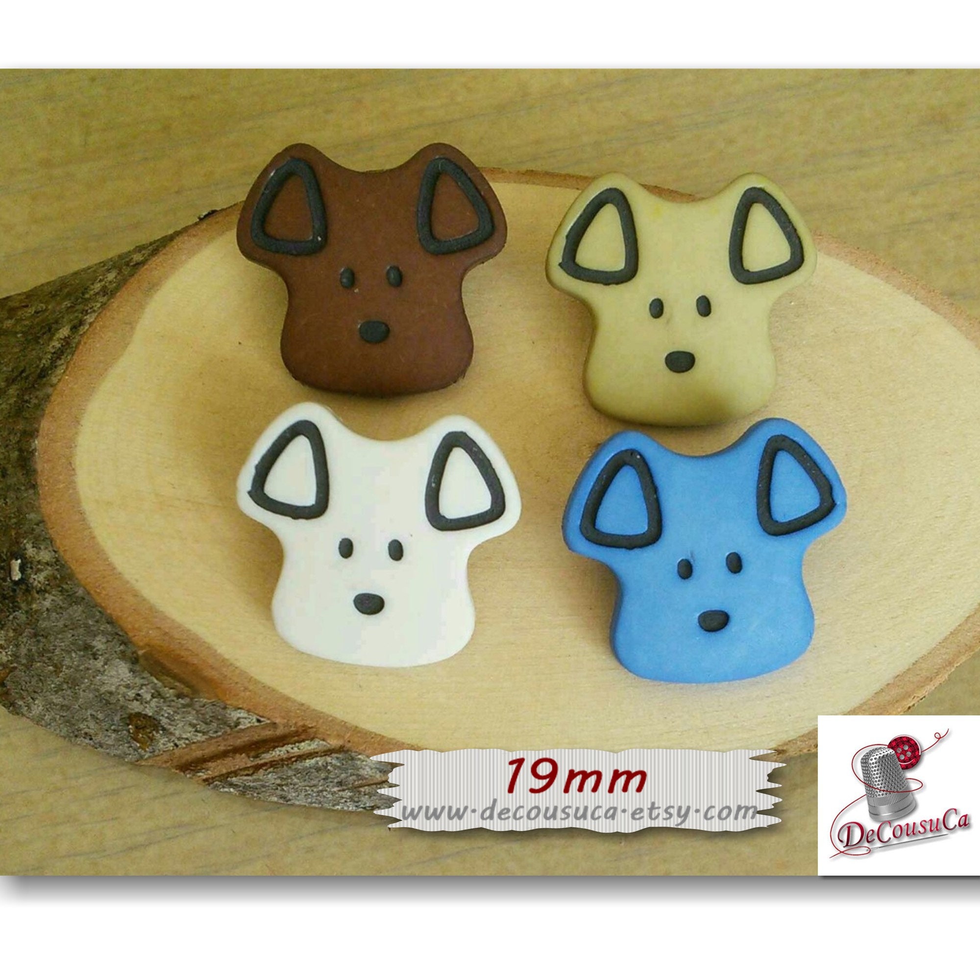 4 Buttons, 19mm, Dog, (3/4 inch), button dog, buttons dogs, vintage, BF02