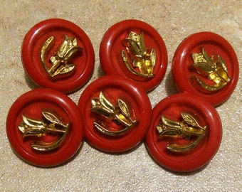 16mm, 6 buttons TULIP GOLD, button vintage,BF35