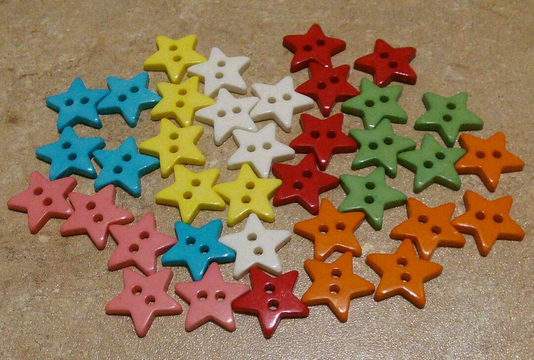 19mm, 30 Buttons Star, 7L, (3/4 Inch), Buttons 2 Holes, Button Vintage ...